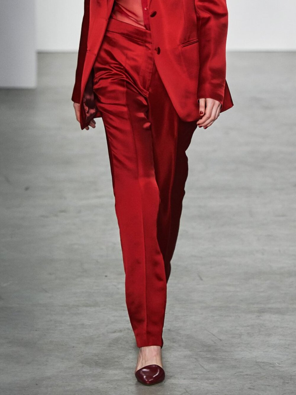 Helmut Lang AW19 Runway Red Vicose Satin Straight-Leg Trousers